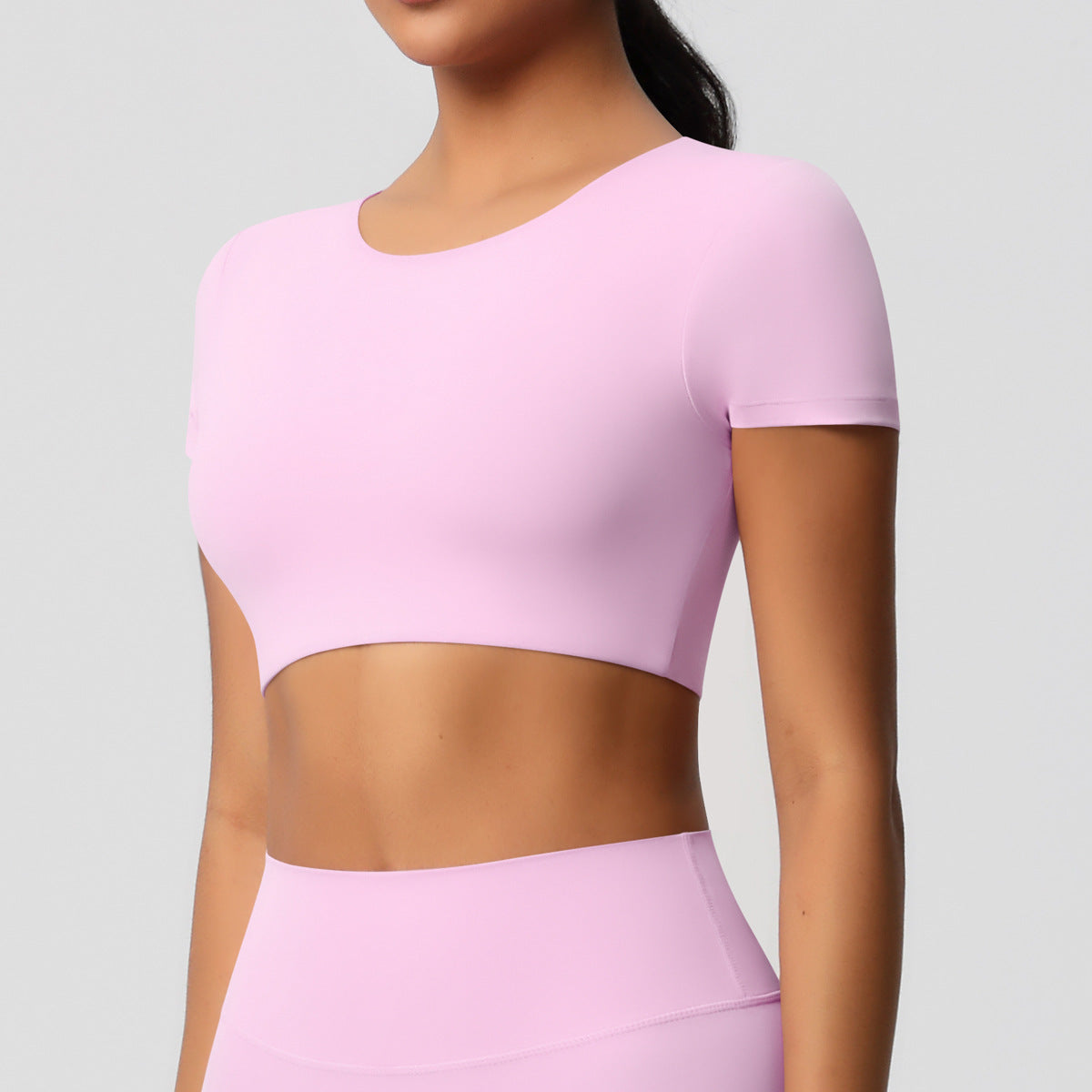 Yoga pants solid color long sleeved beautiful back sports short sleeved slim fit fitness pants set