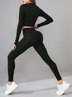 Neck Long Sleeve Top and Leggings Active Set