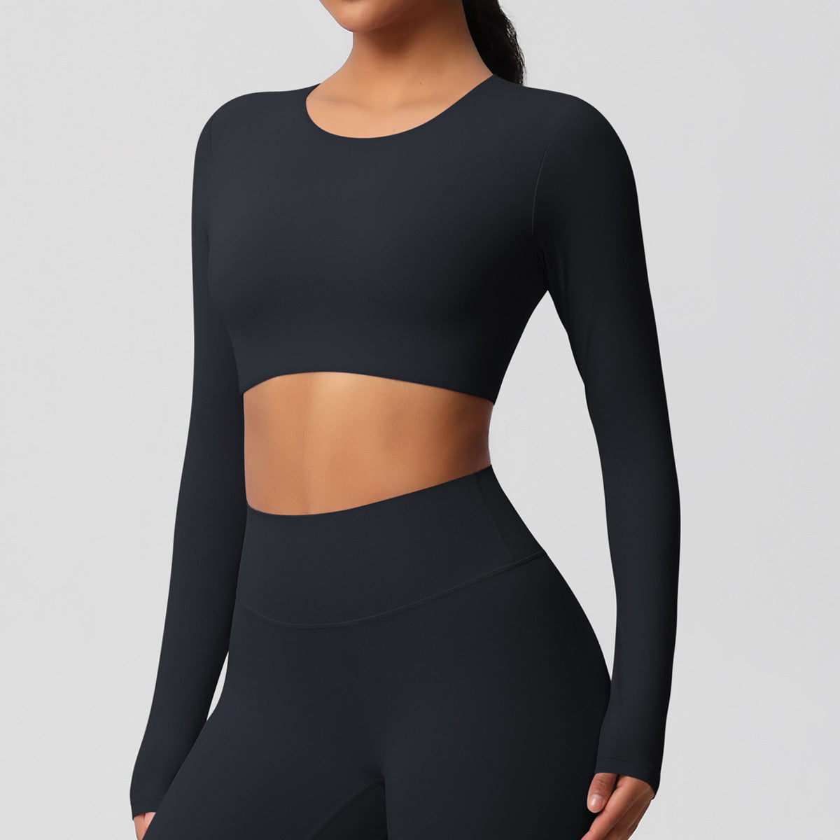 Yoga pants solid color long sleeved beautiful back sports short sleeved slim fit fitness pants set
