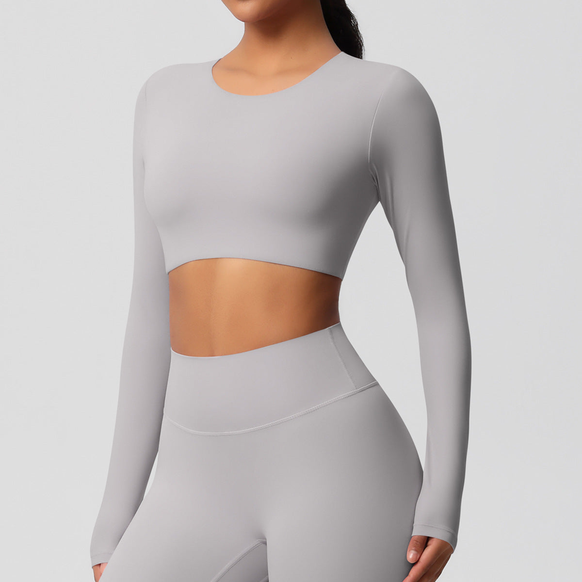 Yoga pants solid color long sleeved beautiful back sports short sleeved slim fit fitness pants set