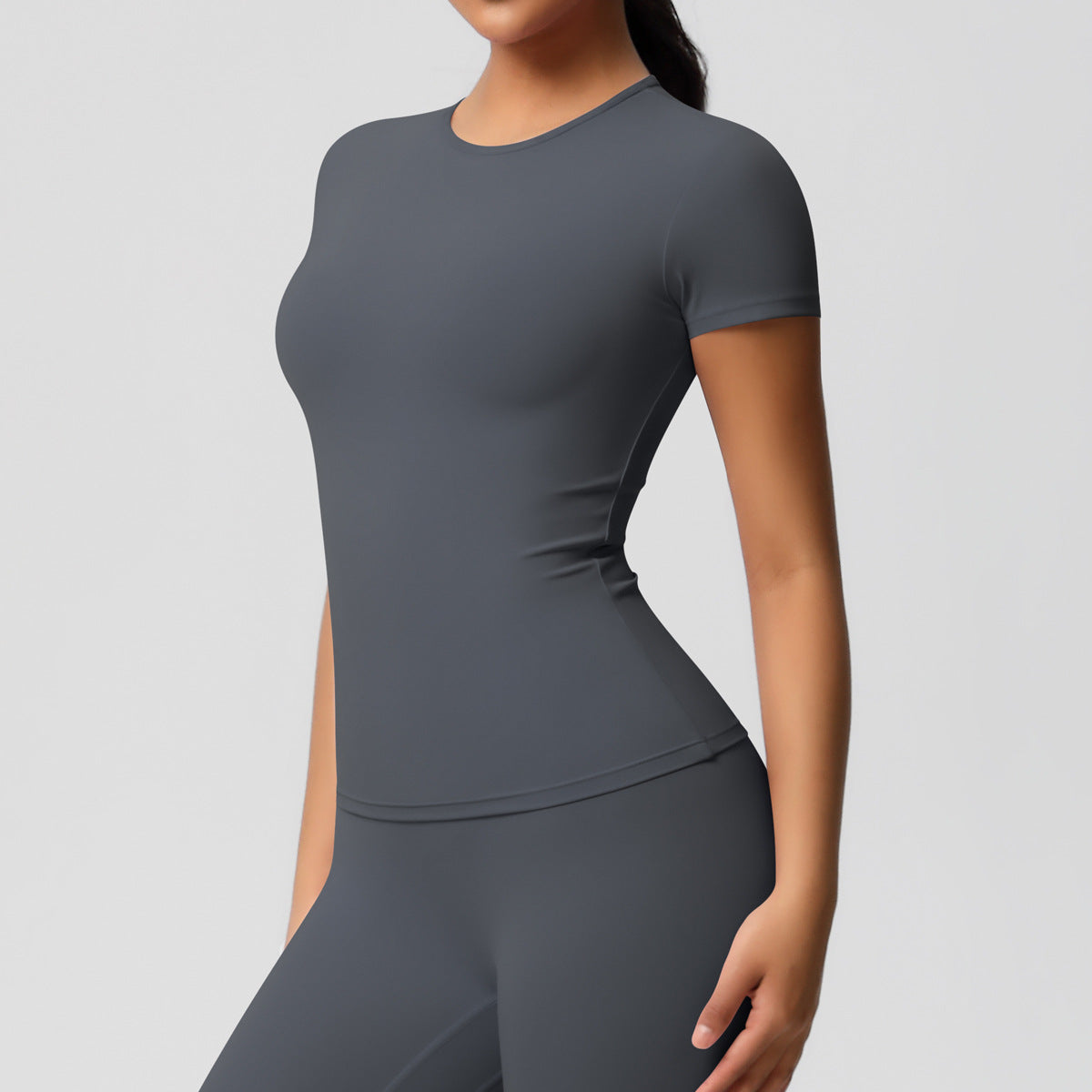 Yoga pants solid color long sleeved beautiful back sports short sleeved slim fit fitness pants set