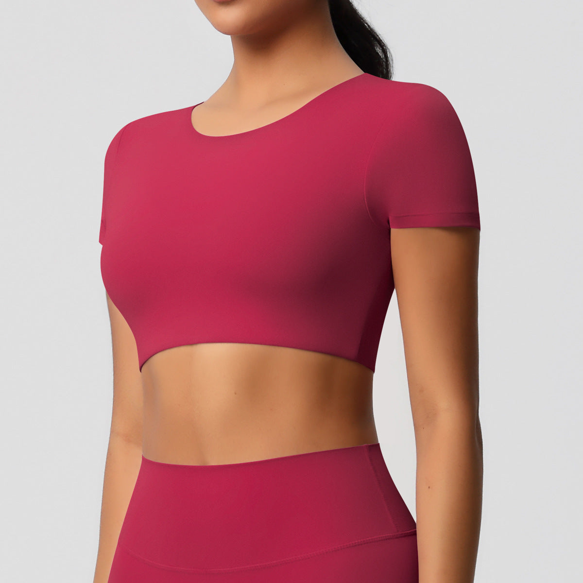 Yoga pants solid color long sleeved beautiful back sports short sleeved slim fit fitness pants set