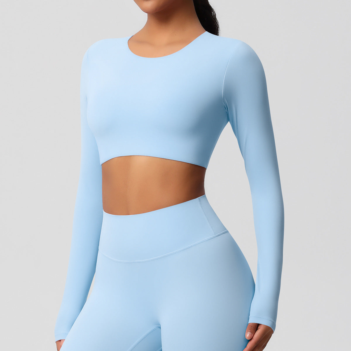 Yoga pants solid color long sleeved beautiful back sports short sleeved slim fit fitness pants set