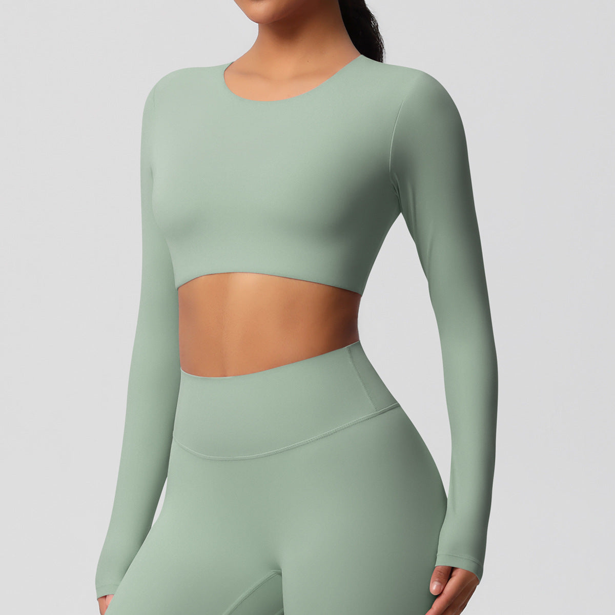 Yoga pants solid color long sleeved beautiful back sports short sleeved slim fit fitness pants set