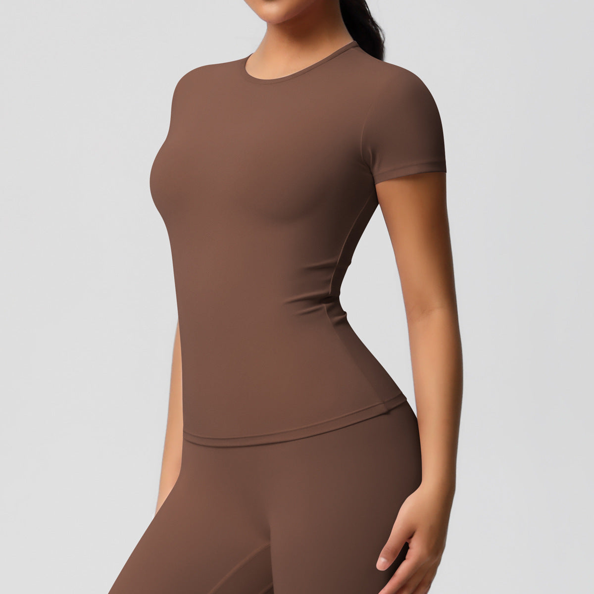 Yoga pants solid color long sleeved beautiful back sports short sleeved slim fit fitness pants set