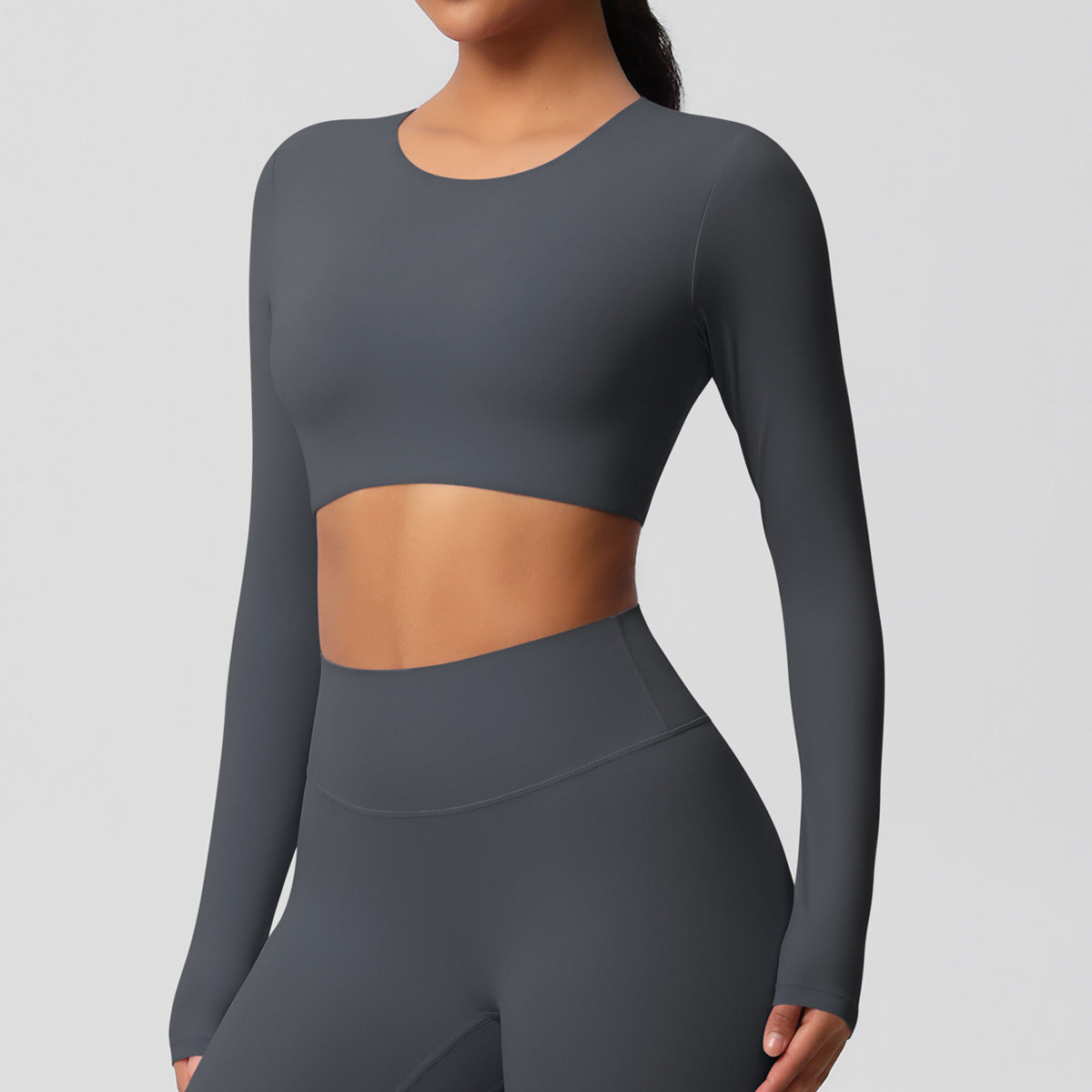 Yoga pants solid color long sleeved beautiful back sports short sleeved slim fit fitness pants set