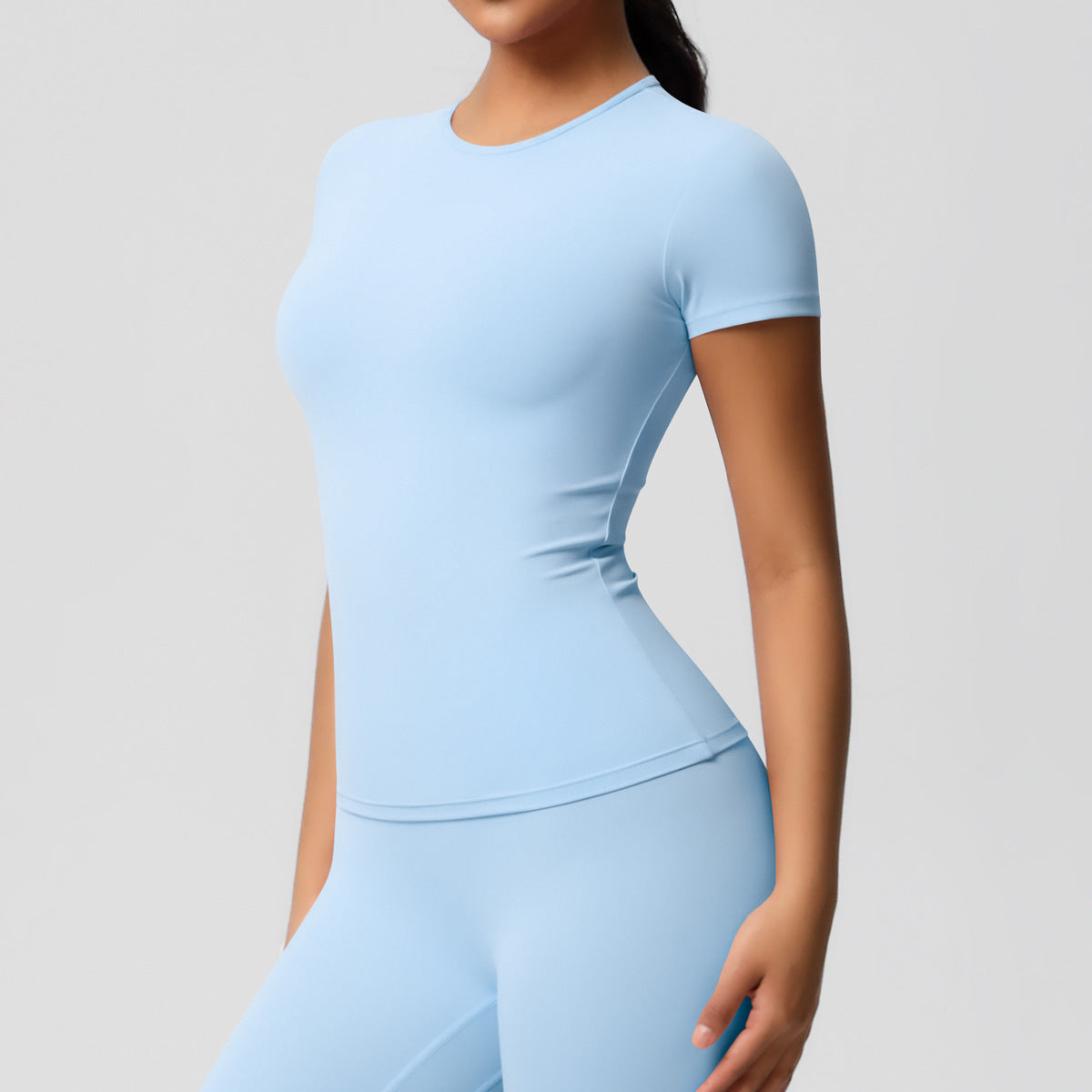 Yoga pants solid color long sleeved beautiful back sports short sleeved slim fit fitness pants set