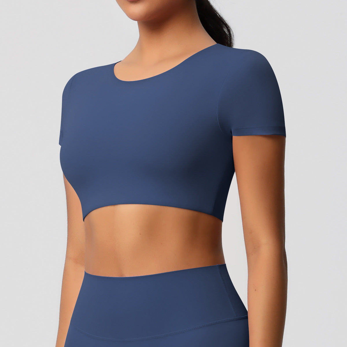 Yoga pants solid color long sleeved beautiful back sports short sleeved slim fit fitness pants set