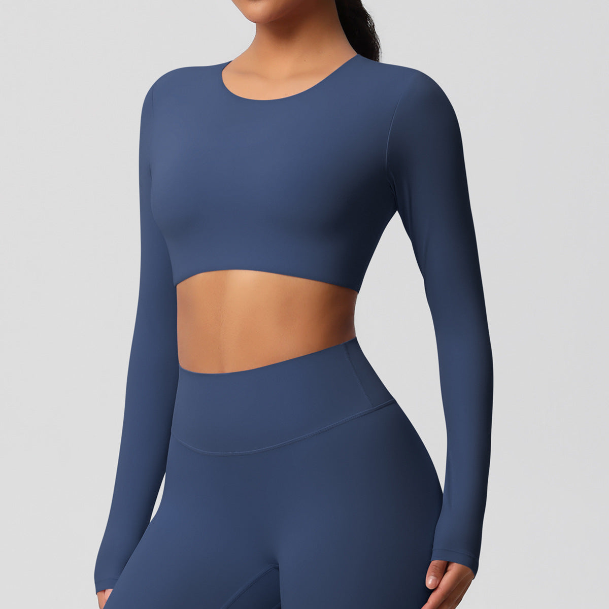 Yoga pants solid color long sleeved beautiful back sports short sleeved slim fit fitness pants set