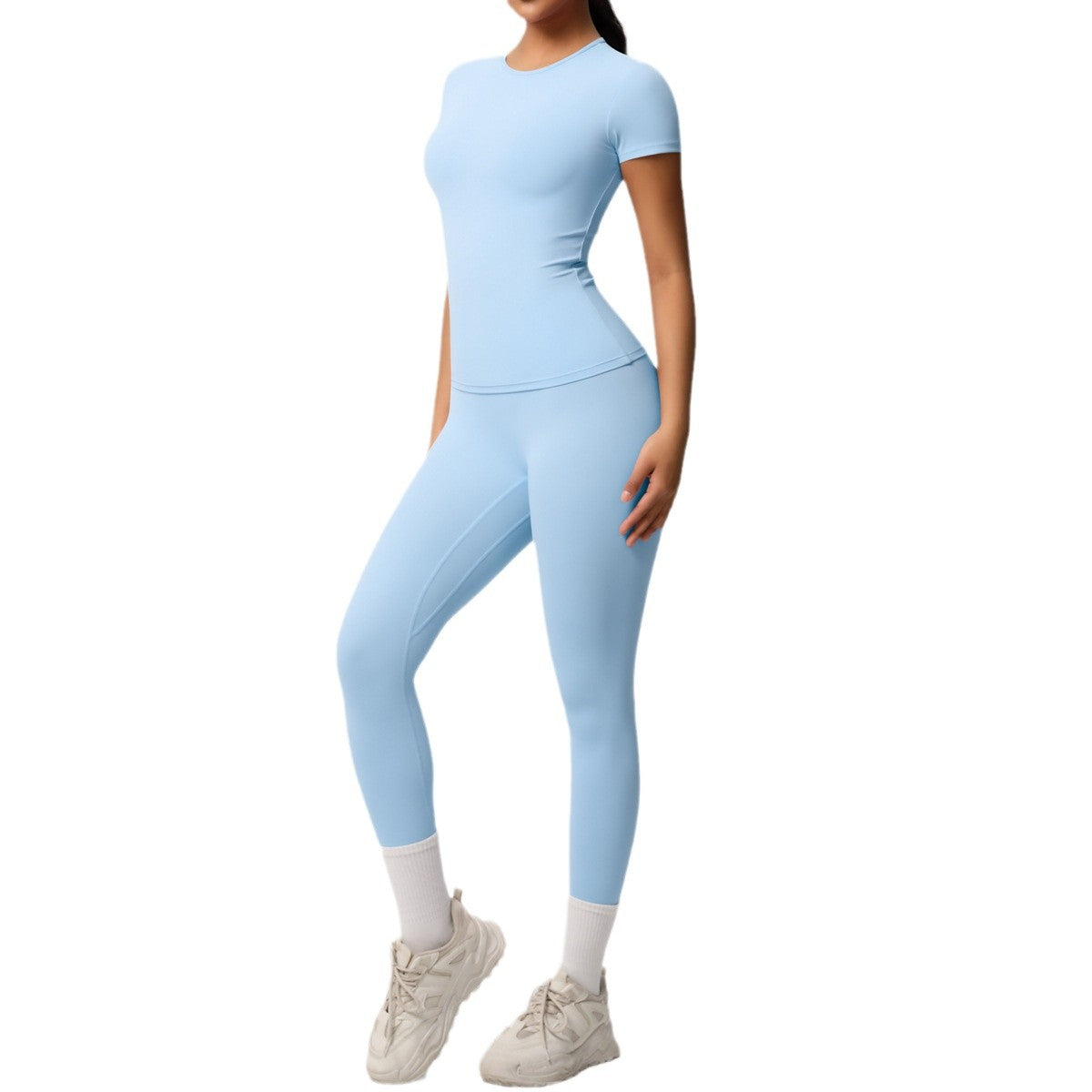 Yoga pants solid color long sleeved beautiful back sports short sleeved slim fit fitness pants set