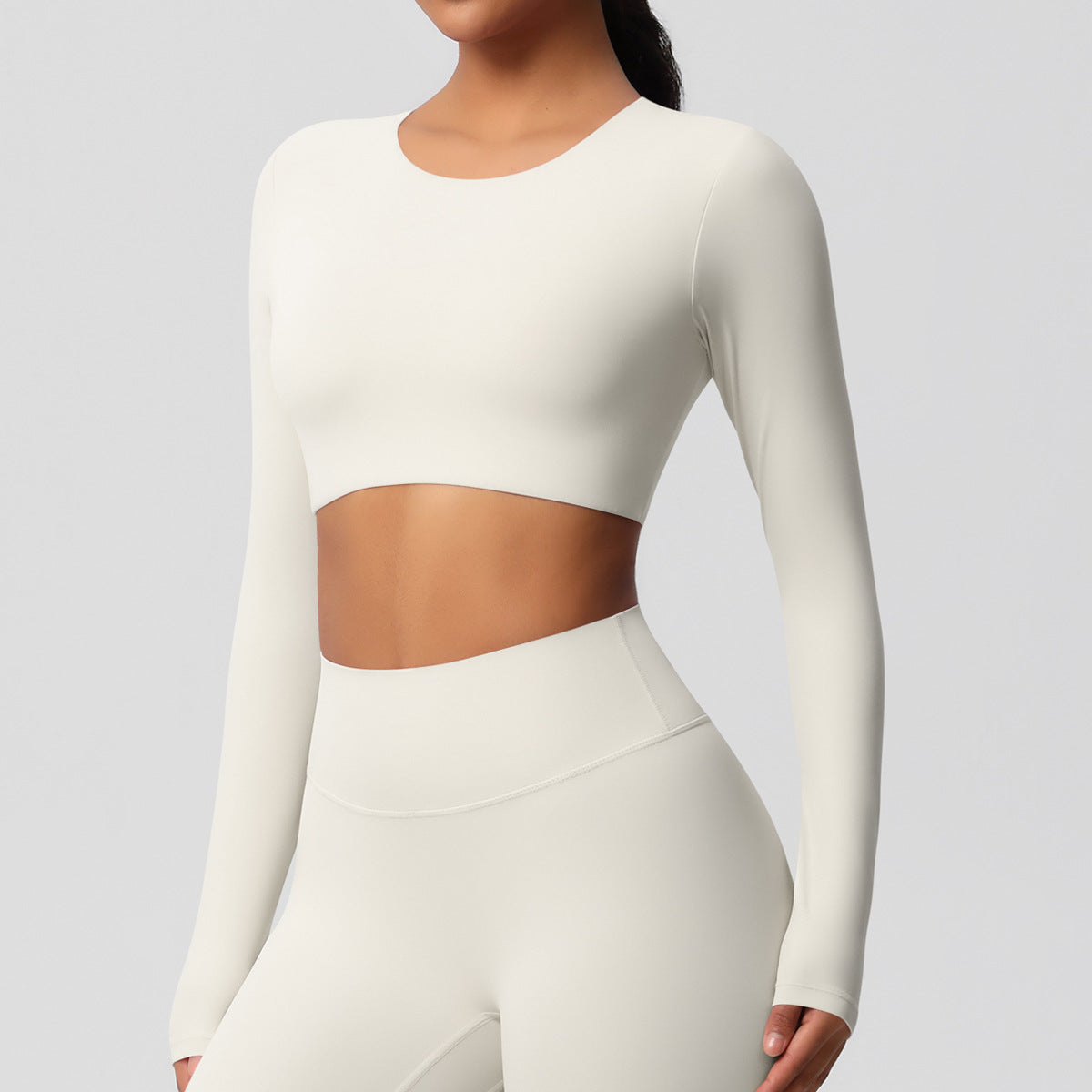 Yoga pants solid color long sleeved beautiful back sports short sleeved slim fit fitness pants set