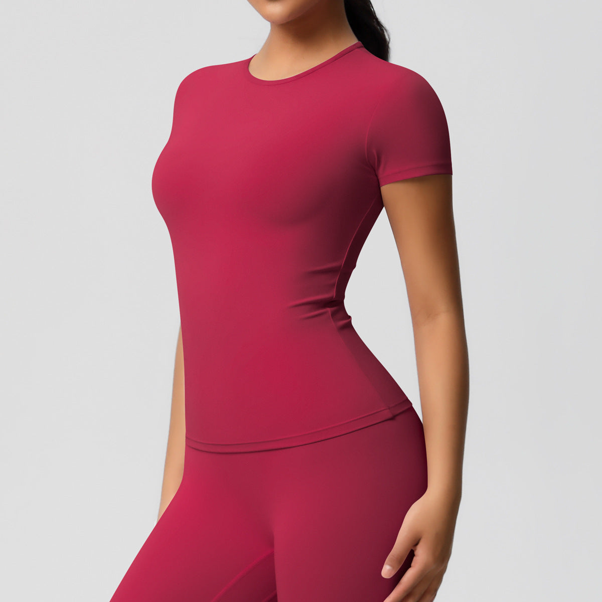 Yoga pants solid color long sleeved beautiful back sports short sleeved slim fit fitness pants set