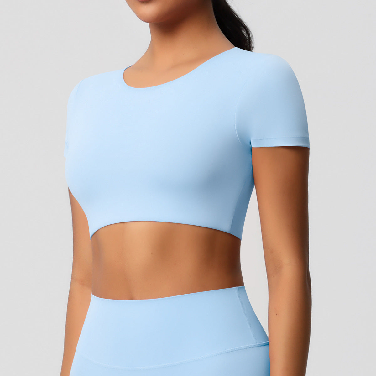 Yoga pants solid color long sleeved beautiful back sports short sleeved slim fit fitness pants set