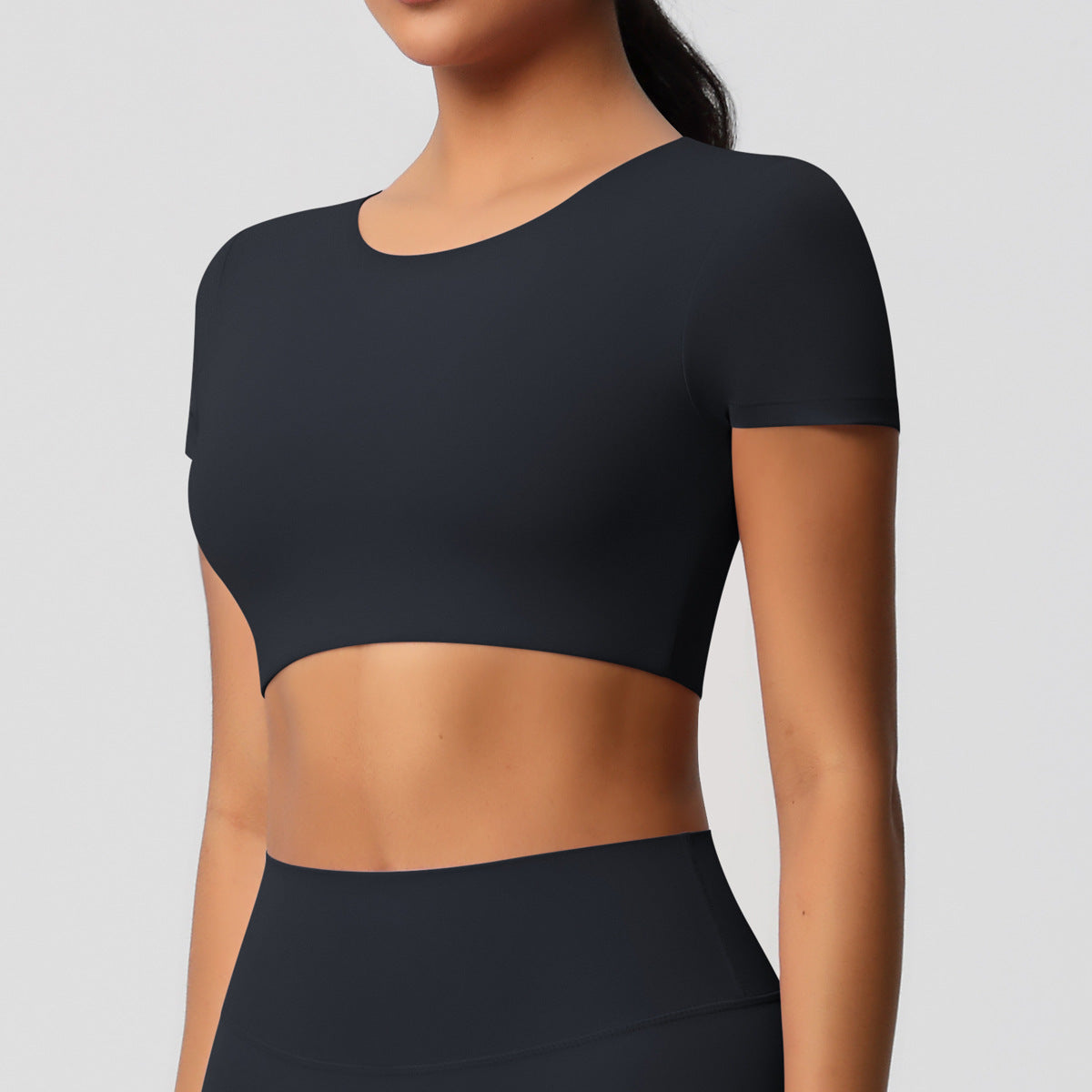 Yoga pants solid color long sleeved beautiful back sports short sleeved slim fit fitness pants set