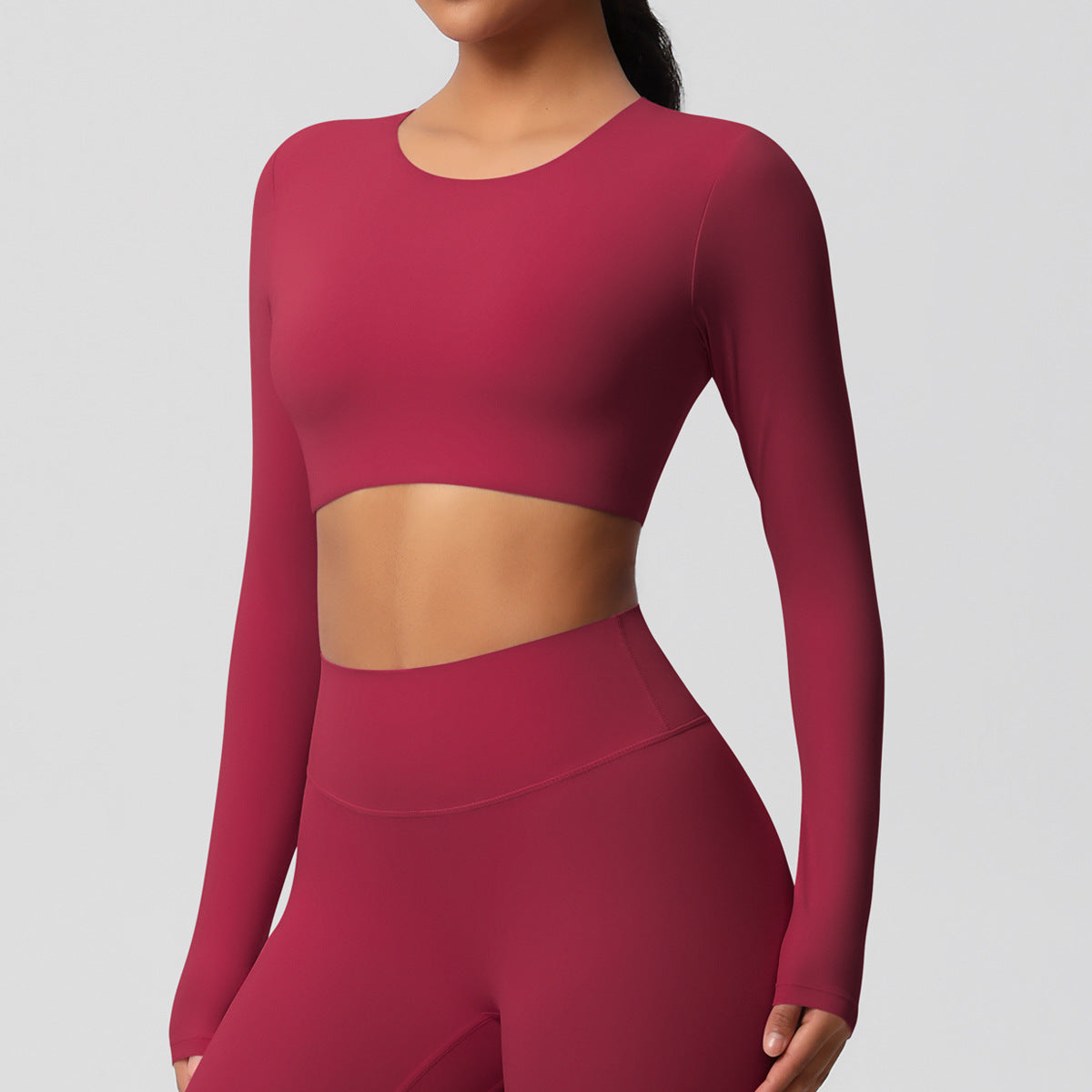 Yoga pants solid color long sleeved beautiful back sports short sleeved slim fit fitness pants set