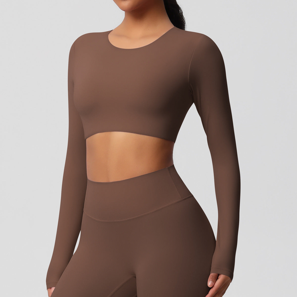 Yoga pants solid color long sleeved beautiful back sports short sleeved slim fit fitness pants set