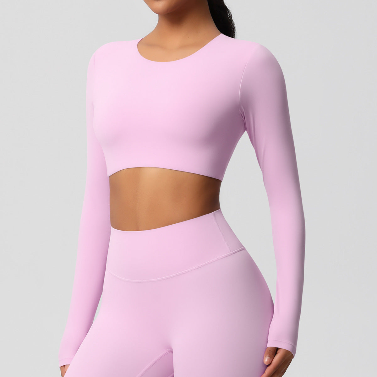 Yoga pants solid color long sleeved beautiful back sports short sleeved slim fit fitness pants set